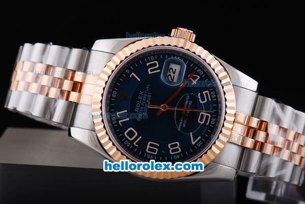 Rolex Datejust Oyster Perpetual Automatic Rose Gold Bezel with Blue Dial and White Number Marking-Small Calendar - Click Image to Close